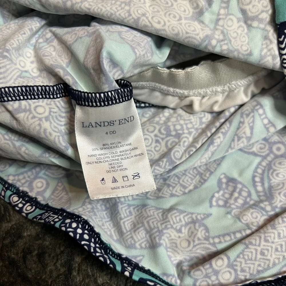 Lands End‎ Tankini Top Womens 4 DD Turquoise Navy Blue Floral Underwire Swimwear